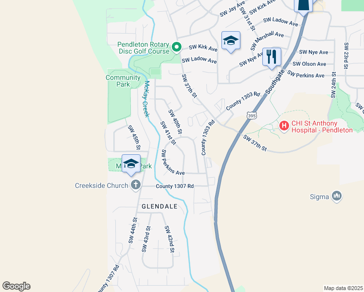 map of restaurants, bars, coffee shops, grocery stores, and more near 1516 Southwest 41st Street in Pendleton