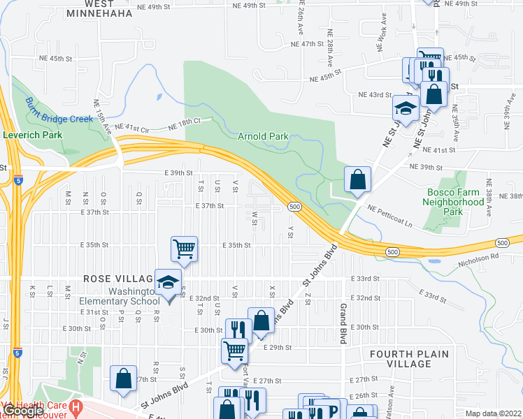 map of restaurants, bars, coffee shops, grocery stores, and more near 6 X Street in Vancouver