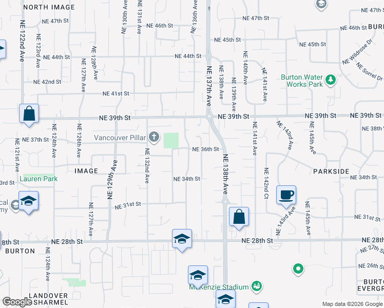 map of restaurants, bars, coffee shops, grocery stores, and more near 3513 Northeast 135th Avenue in Vancouver
