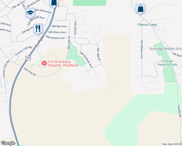 map of restaurants, bars, coffee shops, grocery stores, and more near 1885 Southwest Runnion Lane in Pendleton