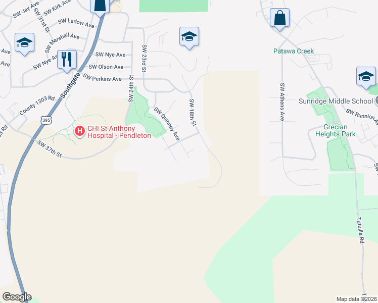 map of restaurants, bars, coffee shops, grocery stores, and more near 1880 Southwest Quinney Court in Pendleton