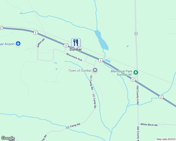 map of restaurants, bars, coffee shops, grocery stores, and more near N18937 CC Camp Road in Dunbar