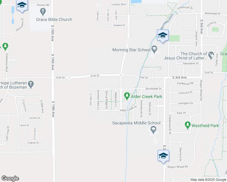 map of restaurants, bars, coffee shops, grocery stores, and more near 3105 Madrona Lane in Bozeman