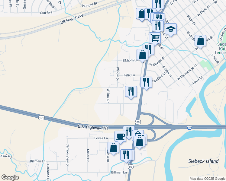 map of restaurants, bars, coffee shops, grocery stores, and more near 2 Willow Bend Lane in Livingston