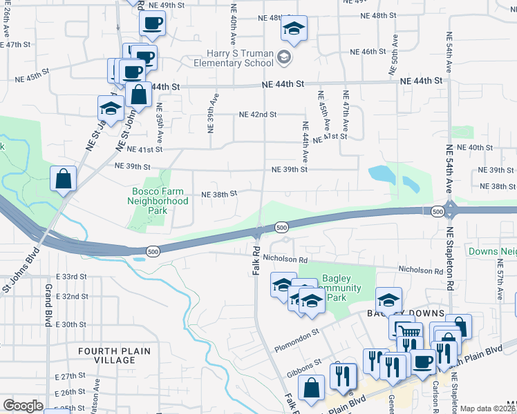 map of restaurants, bars, coffee shops, grocery stores, and more near 3608 Northeast 42nd Avenue in Vancouver