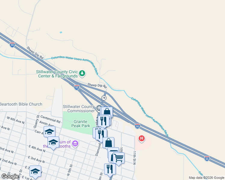 map of restaurants, bars, coffee shops, grocery stores, and more near 10 Mountain Range Road in Columbus
