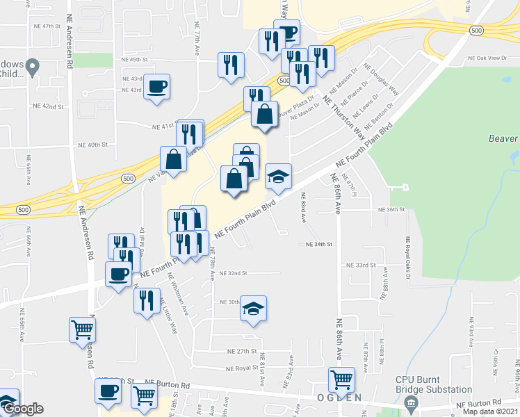 map of restaurants, bars, coffee shops, grocery stores, and more near 7823 East 4th Plain Boulevard in Vancouver