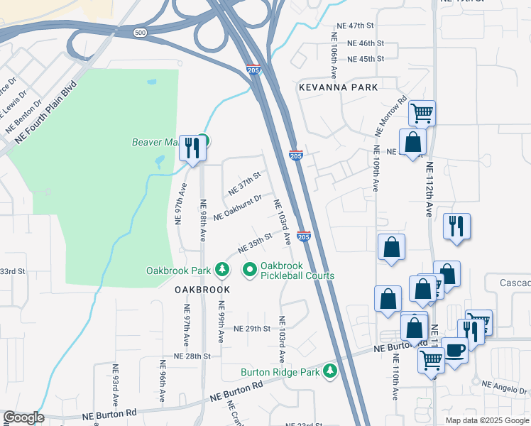 map of restaurants, bars, coffee shops, grocery stores, and more near 10212 Northeast 36th Circle in Vancouver