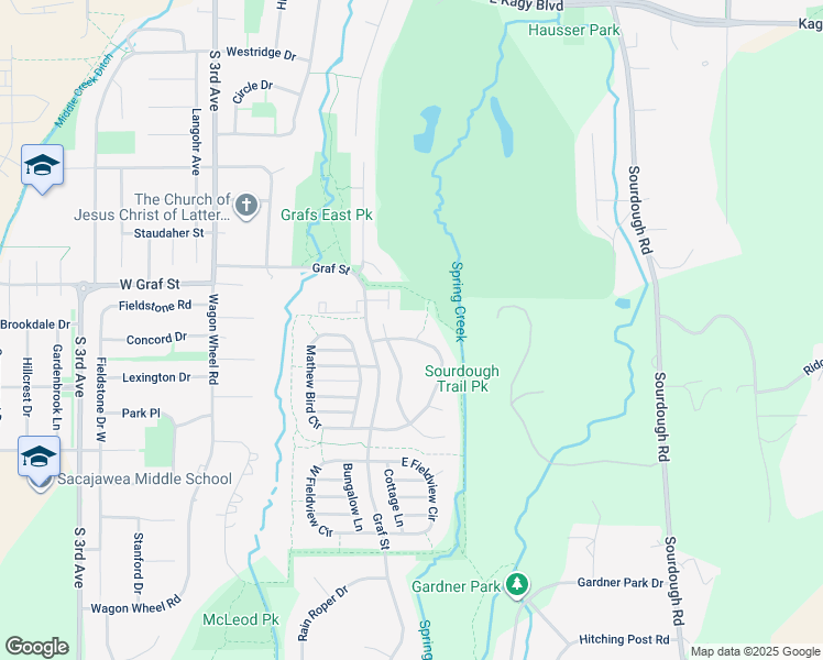 map of restaurants, bars, coffee shops, grocery stores, and more near 47 Graf Street in Bozeman