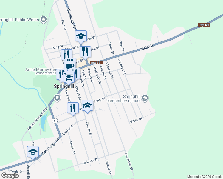 map of restaurants, bars, coffee shops, grocery stores, and more near 40 Chapel Street in Springhill