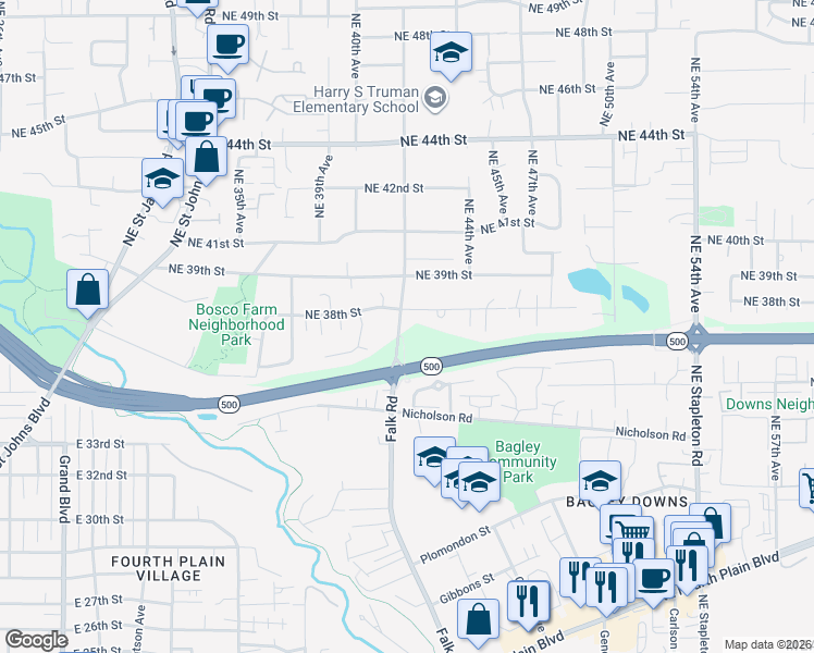 map of restaurants, bars, coffee shops, grocery stores, and more near 3608 Northeast 42nd Avenue in Vancouver