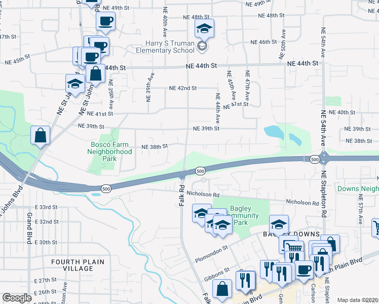 map of restaurants, bars, coffee shops, grocery stores, and more near 3608 Northeast 42nd Avenue in Vancouver