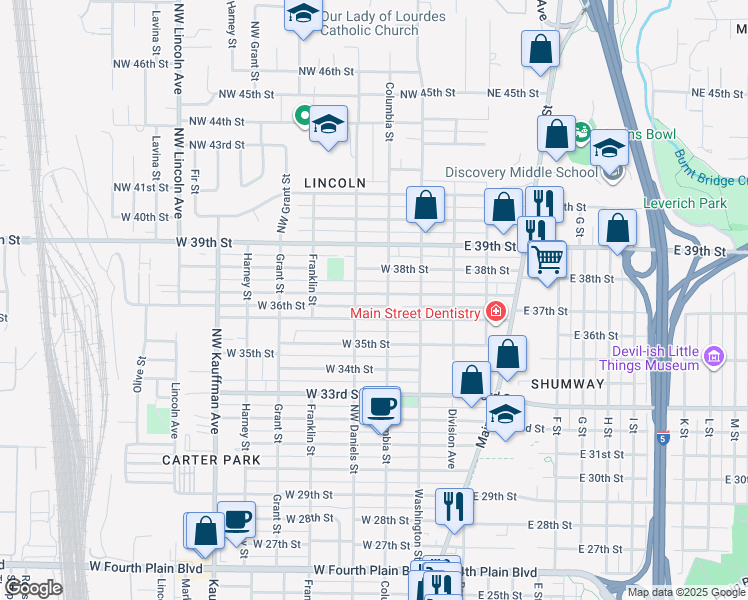 map of restaurants, bars, coffee shops, grocery stores, and more near 324 West 36th Street in Vancouver