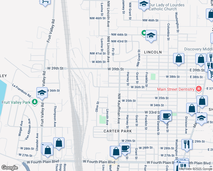 map of restaurants, bars, coffee shops, grocery stores, and more near 1115 West 36th Street in Vancouver
