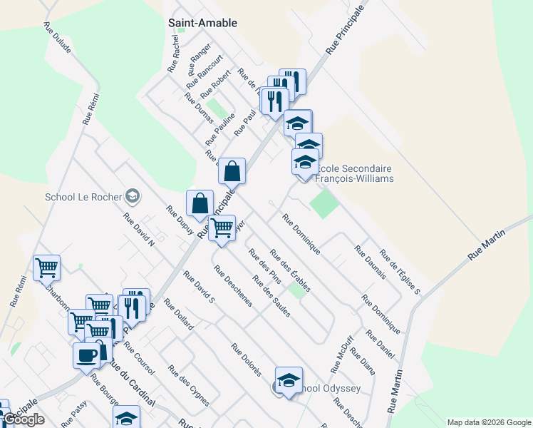 map of restaurants, bars, coffee shops, grocery stores, and more near 881 Rue de Normandie in Saint-Amable