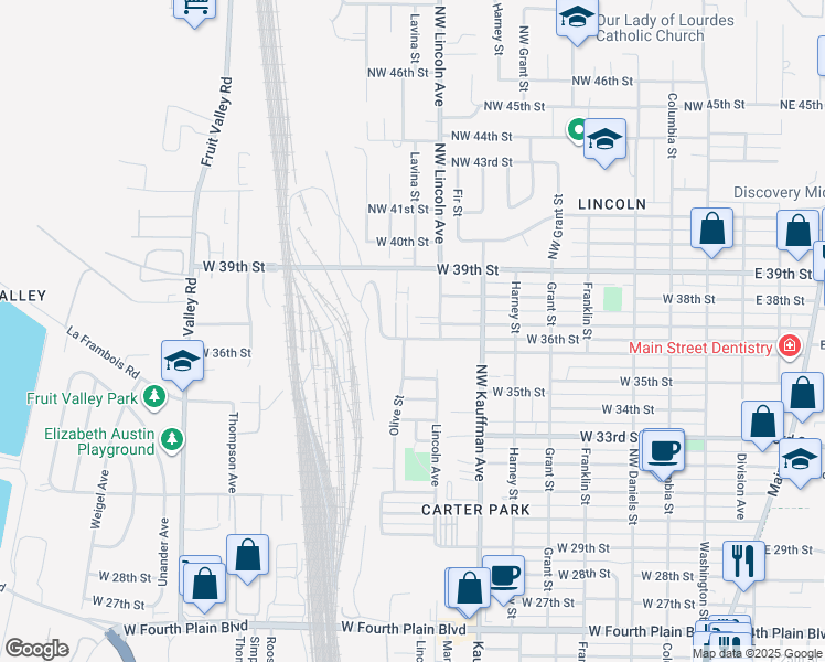 map of restaurants, bars, coffee shops, grocery stores, and more near 1115 West 36th Street in Vancouver