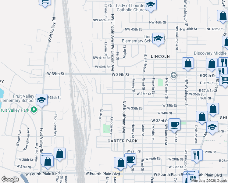 map of restaurants, bars, coffee shops, grocery stores, and more near 1019 West 37th Street in Vancouver