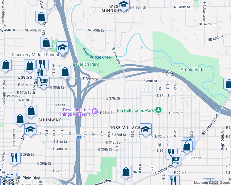 map of restaurants, bars, coffee shops, grocery stores, and more near 3712 O Street in Vancouver