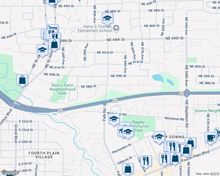 map of restaurants, bars, coffee shops, grocery stores, and more near 4213 Northeast 38th Street in Vancouver