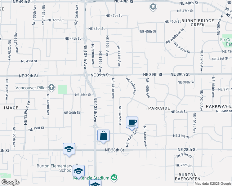 map of restaurants, bars, coffee shops, grocery stores, and more near 3515 Northeast 141st Avenue in Vancouver