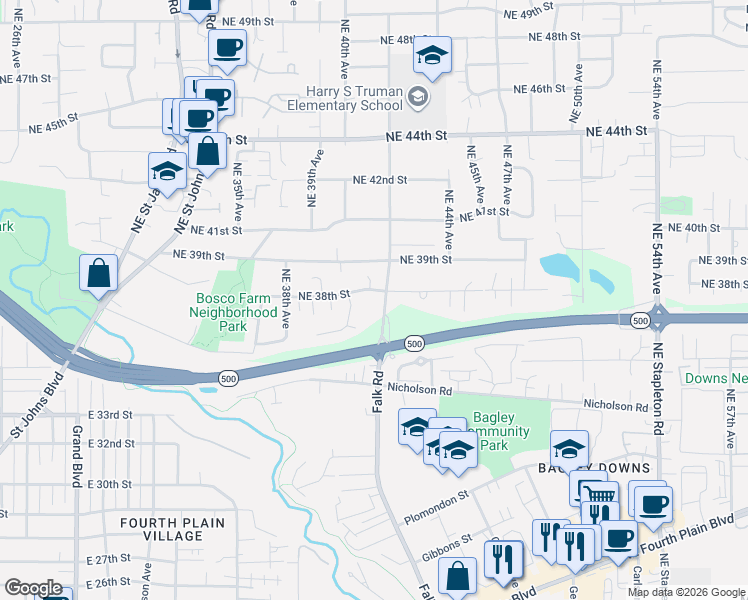 map of restaurants, bars, coffee shops, grocery stores, and more near 3703 Northeast 40th Avenue in Vancouver