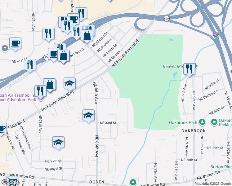 map of restaurants, bars, coffee shops, grocery stores, and more near 8900 Northeast 36th Street in Vancouver