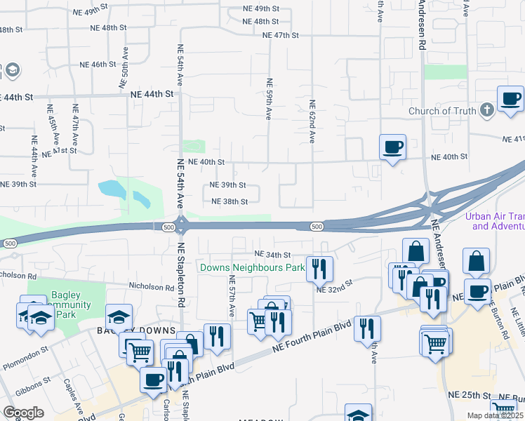 map of restaurants, bars, coffee shops, grocery stores, and more near 5909 Northeast 37th Street in Vancouver