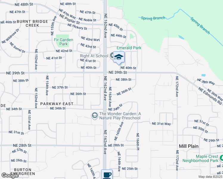 map of restaurants, bars, coffee shops, grocery stores, and more near 16303 Northeast 36th Street in Vancouver