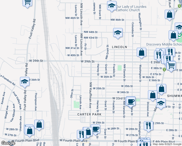 map of restaurants, bars, coffee shops, grocery stores, and more near 916 West 36th Street in Vancouver