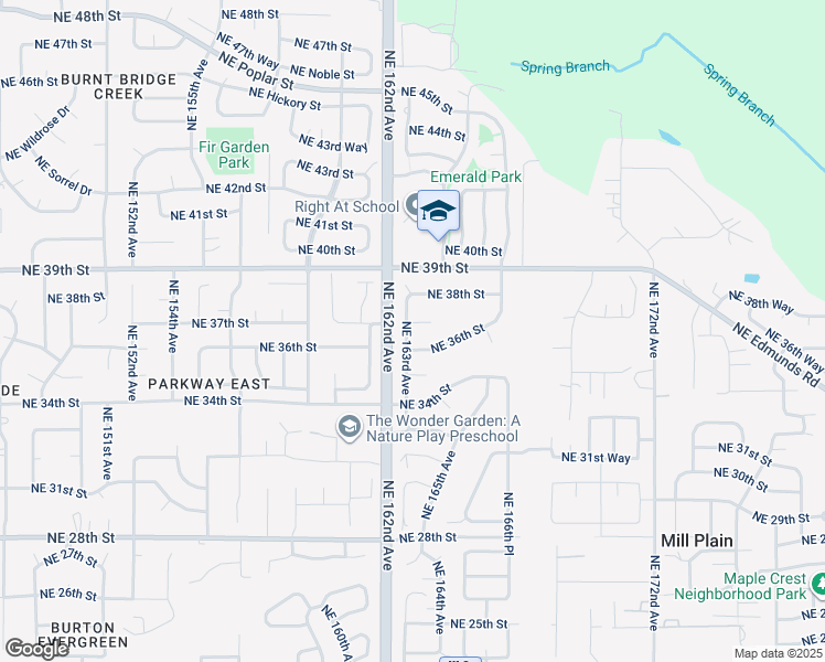 map of restaurants, bars, coffee shops, grocery stores, and more near 16303 Northeast 36th Street in Vancouver