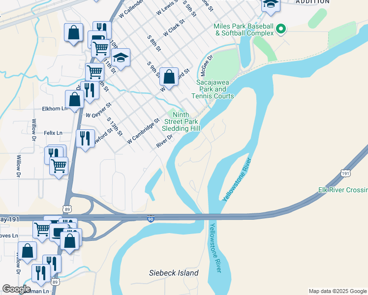 map of restaurants, bars, coffee shops, grocery stores, and more near 720 South 11th Street in Livingston