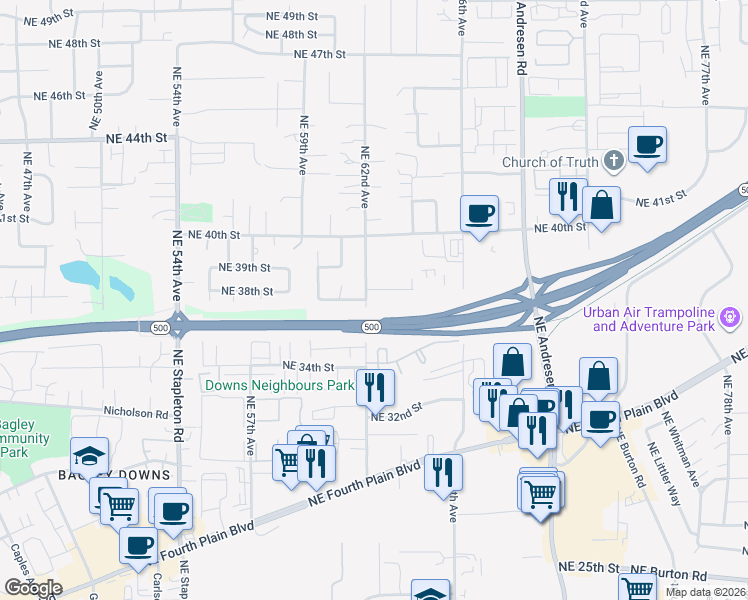 map of restaurants, bars, coffee shops, grocery stores, and more near 3615 Northeast 62nd Avenue in Vancouver