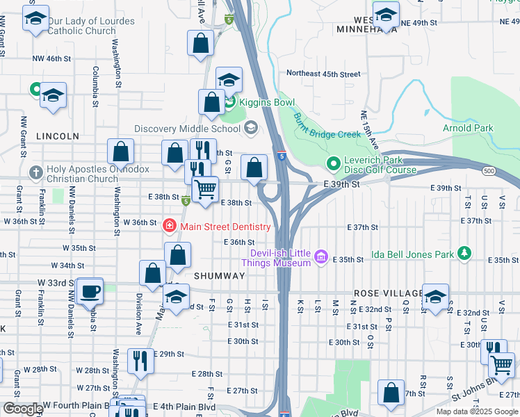 map of restaurants, bars, coffee shops, grocery stores, and more near 3700 H Street in Vancouver