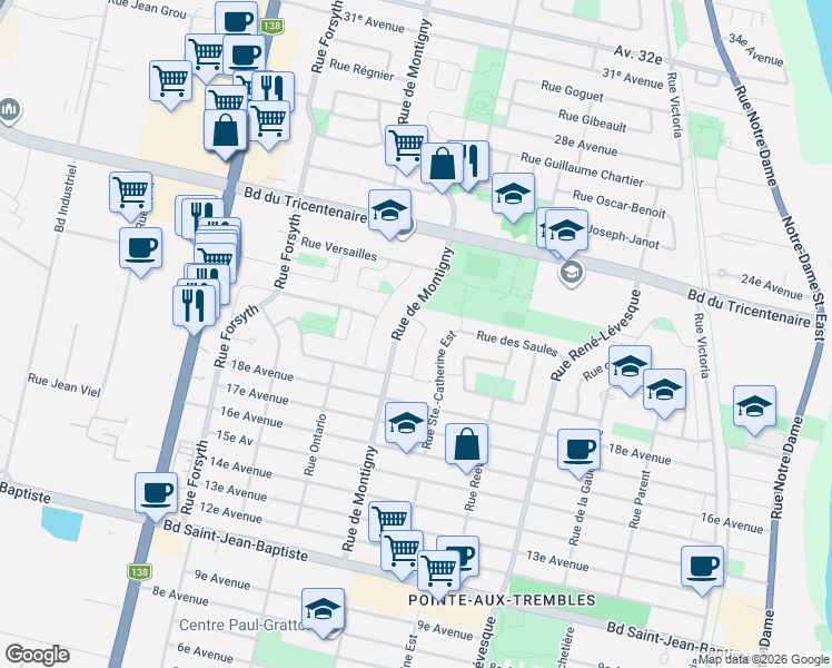 map of restaurants, bars, coffee shops, grocery stores, and more near 149 Rue des Frênes in Montréal