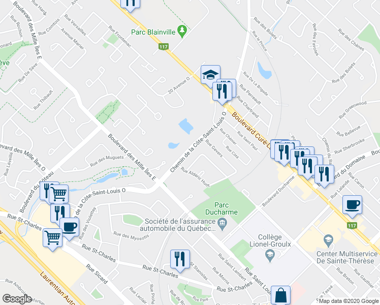 map of restaurants, bars, coffee shops, grocery stores, and more near 73 Chemin de la Côte Saint Louis Ouest in Sainte-Thérèse