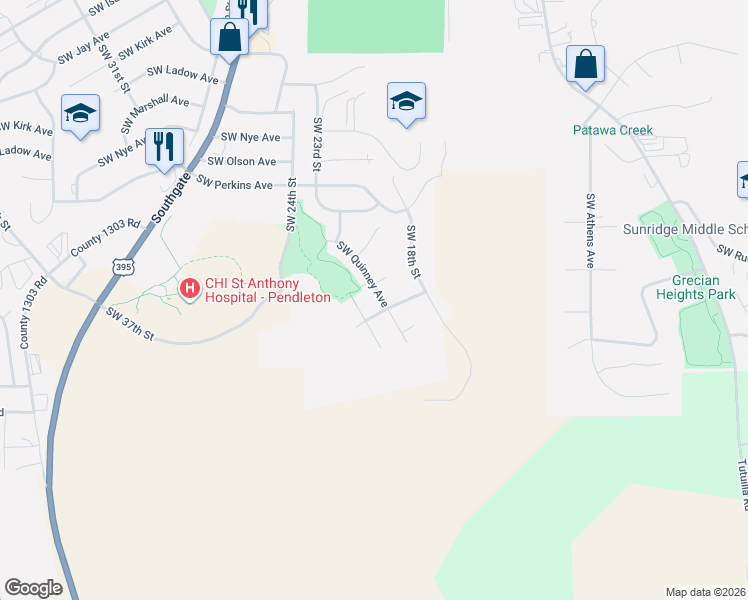 map of restaurants, bars, coffee shops, grocery stores, and more near 2011 Southwest Quinney Avenue in Pendleton