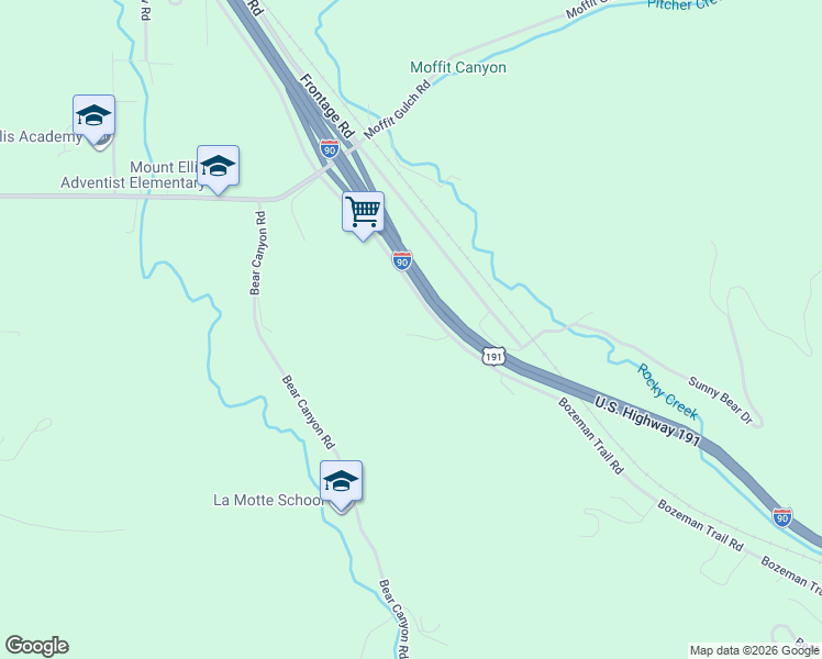 map of restaurants, bars, coffee shops, grocery stores, and more near 4300 Bozeman Trail Road in Bozeman