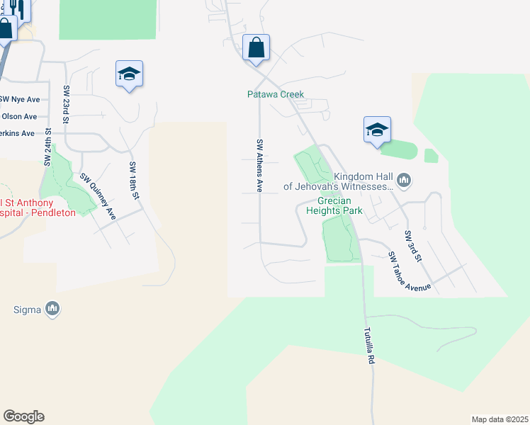 map of restaurants, bars, coffee shops, grocery stores, and more near 1613 Southwest Athens Avenue in Pendleton