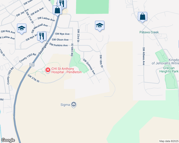 map of restaurants, bars, coffee shops, grocery stores, and more near 1837 Southwest Runnion Place in Pendleton