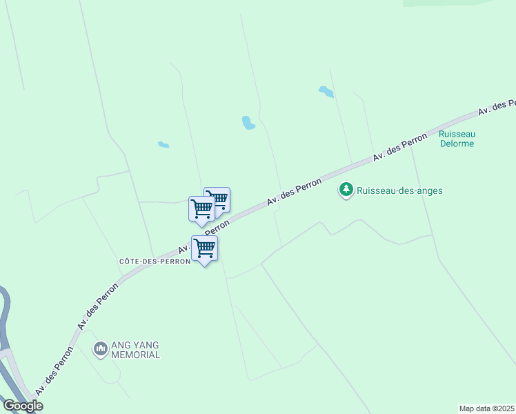 map of restaurants, bars, coffee shops, grocery stores, and more near Avenue des Perron in Laval