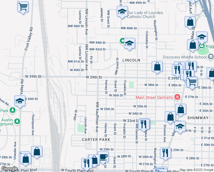 map of restaurants, bars, coffee shops, grocery stores, and more near 807 West 38th Street in Vancouver
