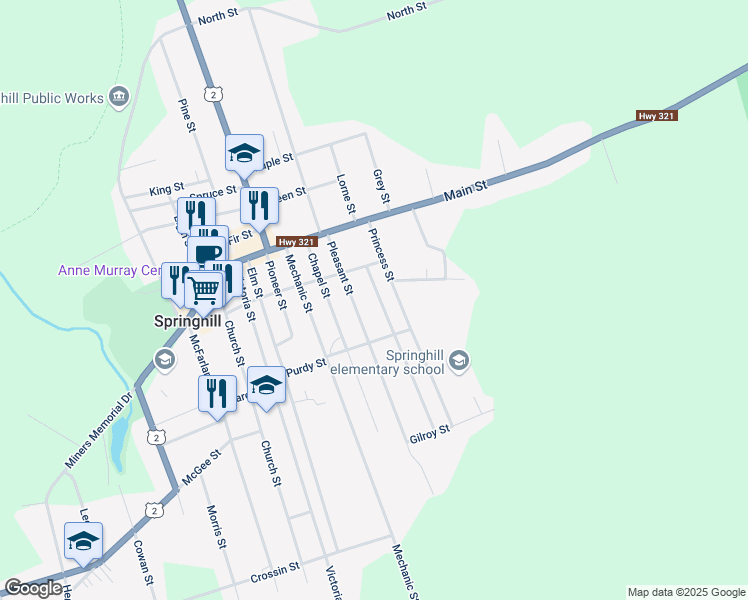 map of restaurants, bars, coffee shops, grocery stores, and more near 22 Pleasant Street in Springhill
