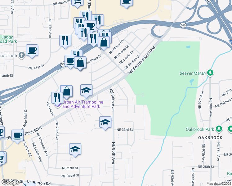 map of restaurants, bars, coffee shops, grocery stores, and more near 3808 Northeast Royal View Avenue in Vancouver