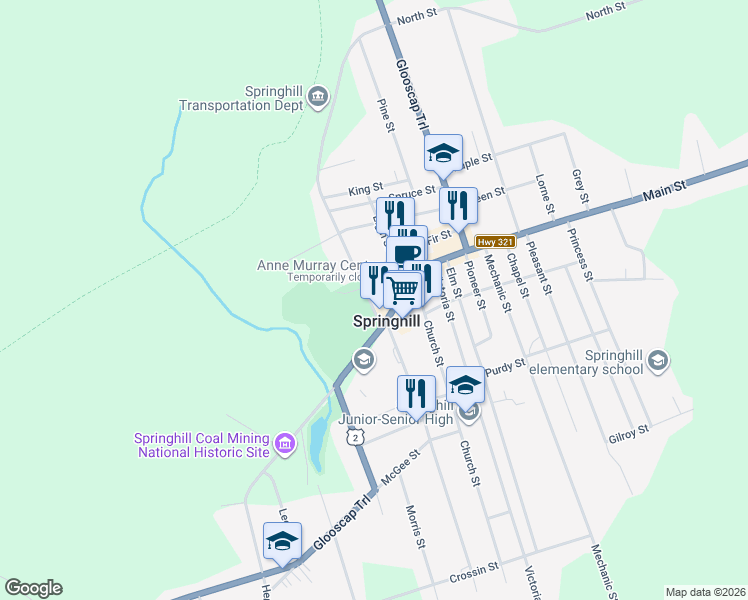 map of restaurants, bars, coffee shops, grocery stores, and more near 20 No 2 Highway in Springhill