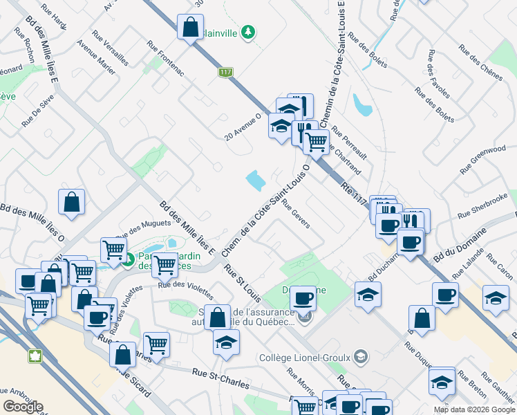 map of restaurants, bars, coffee shops, grocery stores, and more near 48 Chemin de la Côte-Saint-Louis O in Sainte-Thérèse