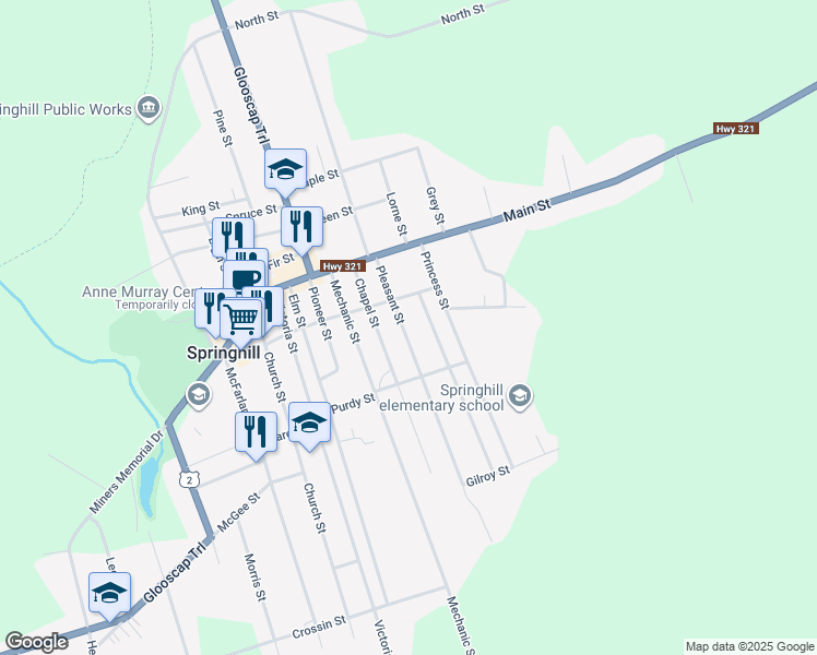 map of restaurants, bars, coffee shops, grocery stores, and more near 22 Pleasant Street in Springhill