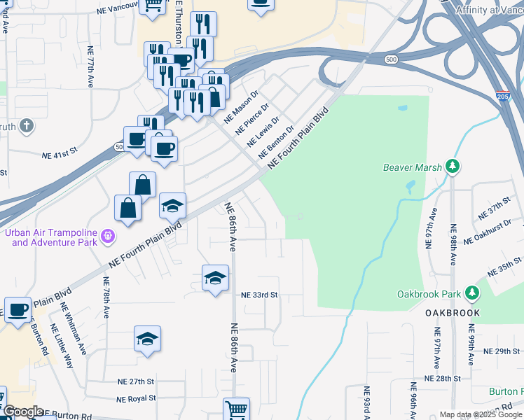 map of restaurants, bars, coffee shops, grocery stores, and more near 3801 Northeast Royal View Avenue in Vancouver