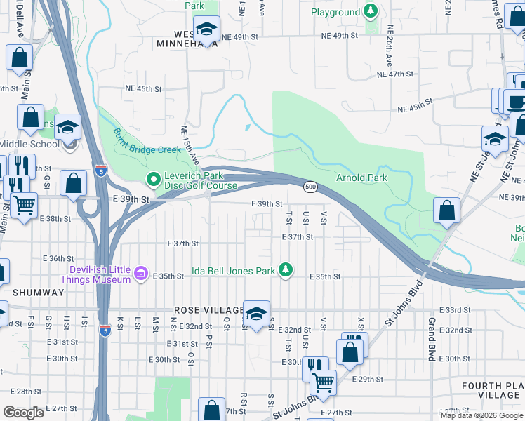 map of restaurants, bars, coffee shops, grocery stores, and more near 1834 East 38th Loop in Vancouver