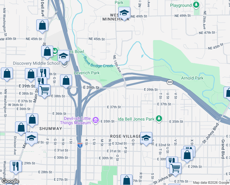 map of restaurants, bars, coffee shops, grocery stores, and more near 3814 O Street in Vancouver