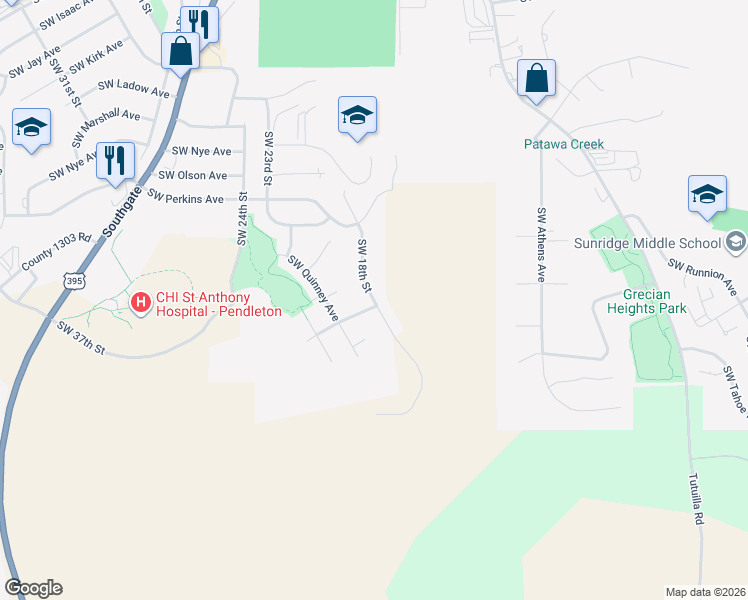 map of restaurants, bars, coffee shops, grocery stores, and more near 1780 Southwest 18th Street in Pendleton